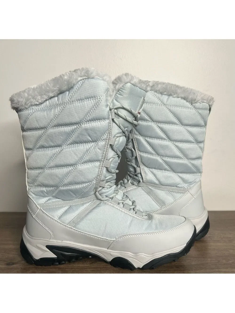Nortiv 8 Mid Calf Wateproof Silver Blue Women’s Lace Up Winter Boot Size 9.5